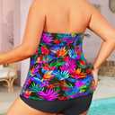 Daci Plus Size Bandeau Tankini Swimsuit for Women 2 Piece Halter Swim Top with Shorts Tummy Control Bathing Suits (Colorful Leaves), Size: 18 Plus