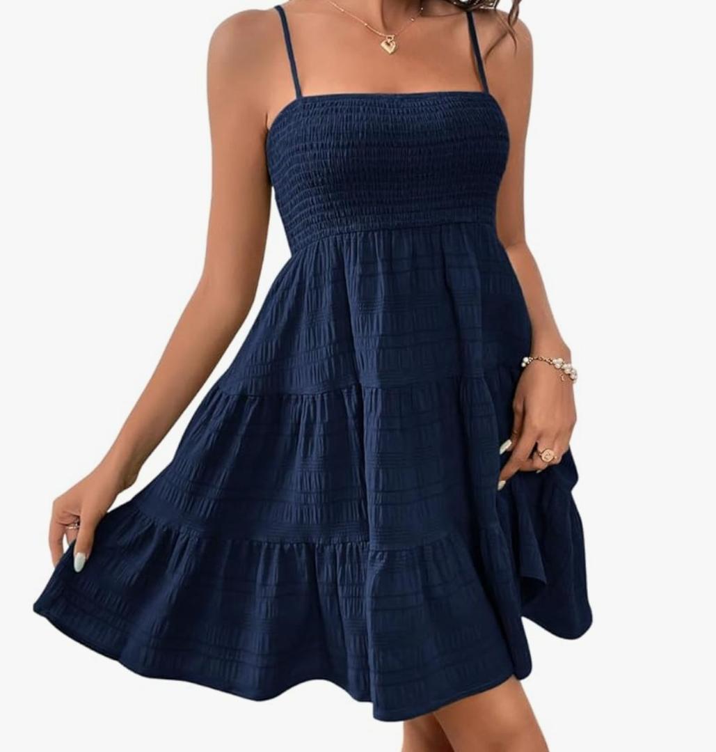 SOLY HUX Women's Sundress Smock Cami Mini Dress Sleeveless Swing A Line Short Dresses Casual Cute Summer Dresses, Medium , Blue 