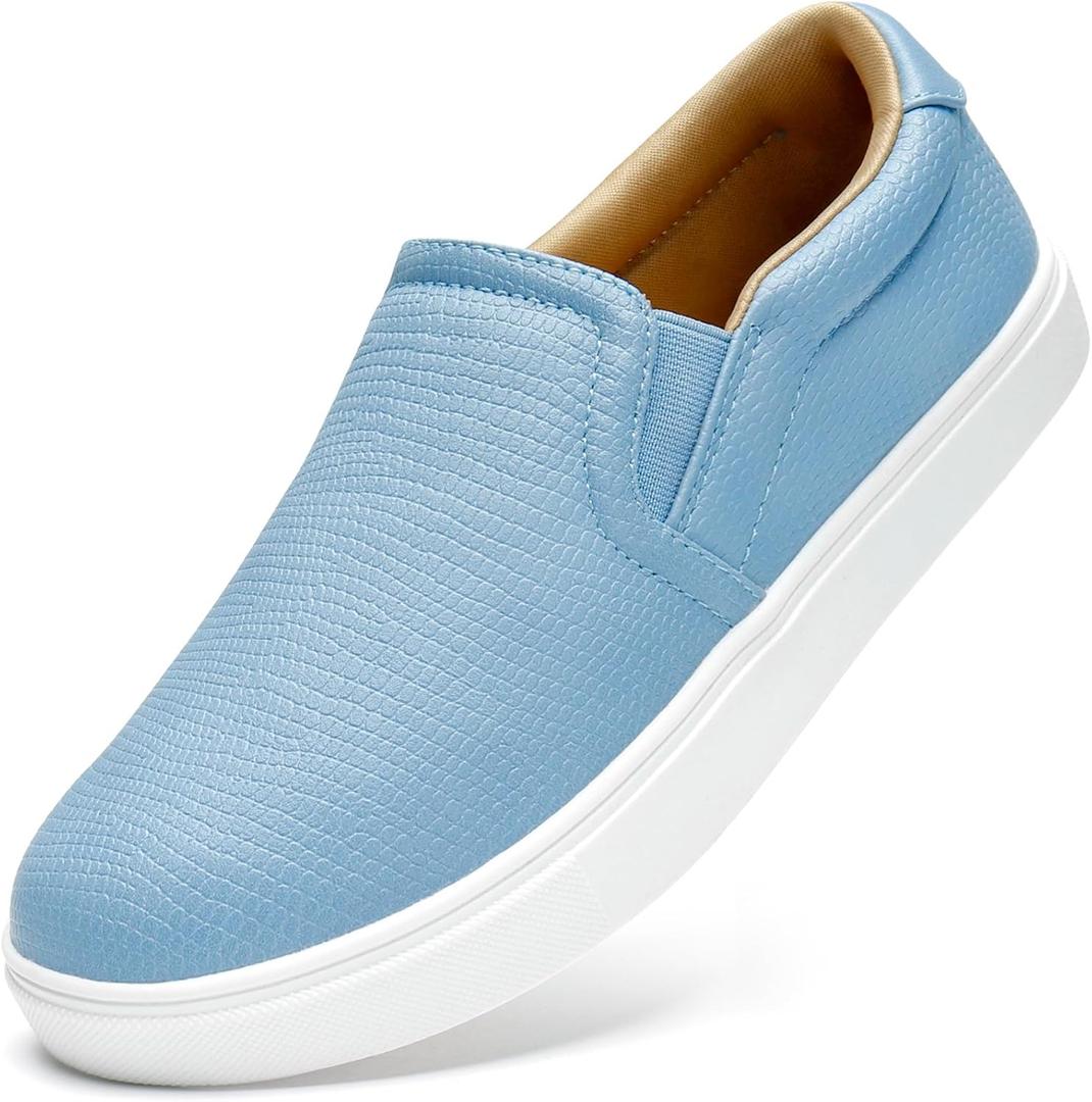 STQ Wide Toe Box Slip On Shoes for Women | Business Casual Shoes for Women Trendy Fashion Sneakers Lightweight Loafers Shoes (6.5 Wide, Denim Blue)