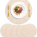 ADRIMER Placemats, Heat Resistant Round Placemats Set of 6 Washable, Waterproof Table Mats, Wipeable Faux Leather Place Mats for Kitchen, Dining Room, Beige