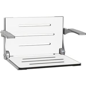 Seachrome Silhouette Comfort Folding Wall Mount Shower Bench Seat with Arms, White Seat with Silver Frame