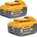 2Packs 6.0Ah Replacement Battery 20V Max Compatible with Dewalt DCB208 DCB207 DCB206 DCB204 DCB203 DCB201 DCB200, Fit for 20V Tools and Chargers (Yellow)
