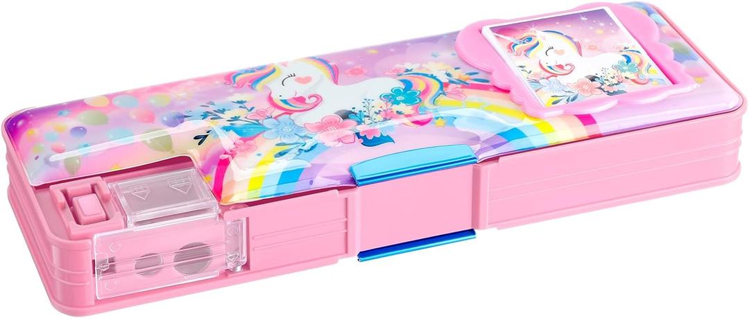 Henoyso Multifunctional Pencil Box for Girls Unicorn Pencil Case with Calculator and Sharpener Cool Cute Pencilcase School Supplies Essentials Back to School Gift Birthday Present for Kids Teens