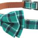 Dog Collar Bow Tie - Adorable Plaid Sturdy Soft Material&Leather Dog Collars for Small Medium Large Dogs Breed Pup Adjustable 12 Colors and 3 Sizes (Cyan Plaid, M 13"-18")