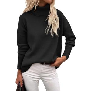 Zeagoo Women's Turtleneck Sweater 2026 Fall Winter Chunky Knitted Pullover High Low Hem Trendy Basic Jumper Top (Black) Small