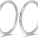 2Pcs Titanium Nose Rings 20G 18G 16G 14G Nose Rings Hoops Diameter 5mm to 13mm Rose Gold-Black Cartilage Helix Tragus Daith Rook Hoop Earrings Hinged Segment Septum Clicker Body Piercing Jewelry (Silver)
