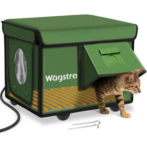 Heated Cat House for Outside, Waterproof Awning & Escape Door Heated Cat Houses for Indoor/Outdoor Cats in Winter, Elevated & Insulated Outdoor Cat Shelter for Feral Cat(Green, 16.5"x12.6"x13")
