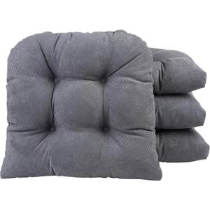 Klear Vu Gripper Overstuffed Universal Non-Slip Dining Chair Cushions for Kitchen Decor or Office Use, U-Shaped Skid-Proof Seat Pad, 15x15 Inches, 4 Count (Pack of 1), Linear Bluestone