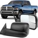 OCPTY Manual Towing Mirror Fit For Dodge Ram 1500 1994-2001 For Dodge Ram 2500 1994-2002 For Dodge Ram 3500 1994-2002 Pickup Tow Mirror Manual Black Textured Passenger Side