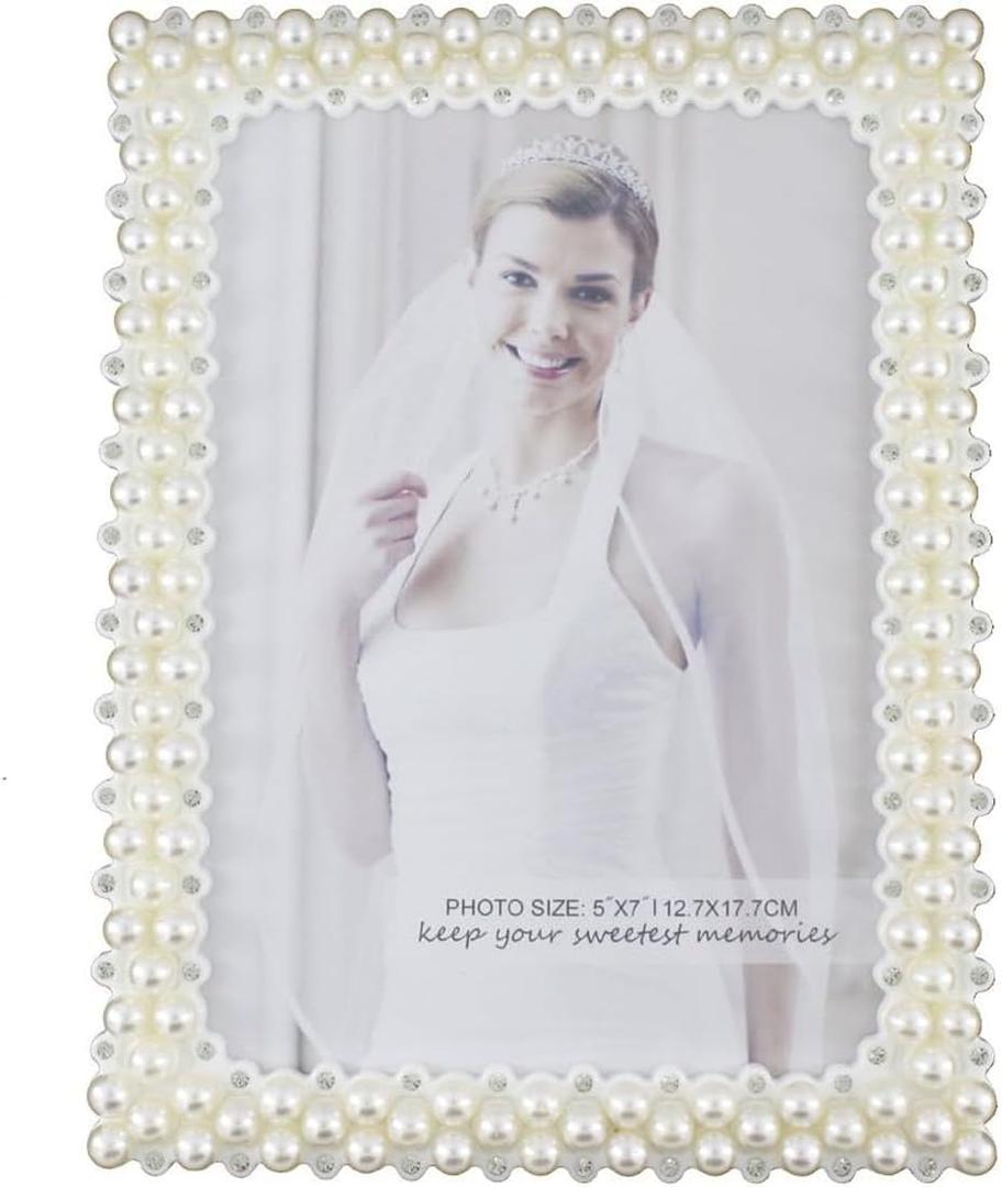 Romantic White Pearl and Crystal Decorated Plastic Family Picture Frame (5x7, Rectangular) Romantic White Pearl and Crystal Decorated Plastic Family Picture Frame (5x7, Rectangular)