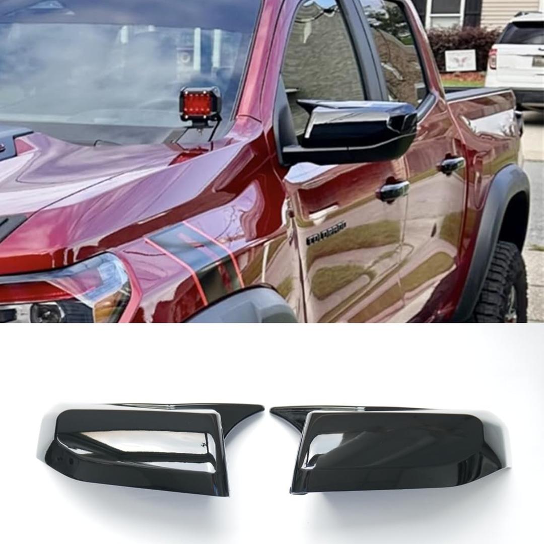 ZiWen Sport Carbon Fiber Gloss Black Door Rearview Mirror Cover Trims for Chevy Colorado GMC Canyon 2023 2024 2025 2026 (Gloss Black OX Horn)