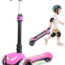 Electric Scooter for Kids Ages 3-12, Full Body Lights Up, Wide Deck, 3 Adjustable Heights, 5MPH Safe Speed, 90min Riding, Foldable 3 Wheel Electric Scooter for Kids Boys Girls Toddler