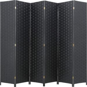 Room Divider Wood Screen 6 Panel Folding Portable Partition Screens Wooden Mesh Woven Design Room Screen Divider for Home Office (Black)