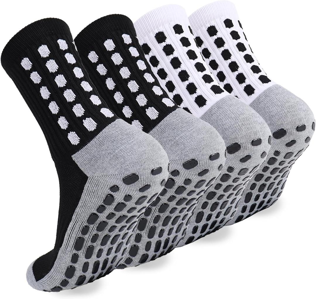 ZXOLDZX 2/4/6 Pairs Men's Soccer Socks Grip Pads Non Slip Football Baseball Soccer Socks for Men Women (White)