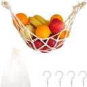 Hanging Fruit Hammock for Kitchen Under Cabinet Macrame Fruit Basket for Bananas Fruit Storage with Hooks for Kitchen Dcor