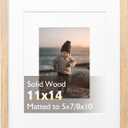 KINLINK 11x14 Picture Frame Natural, Solid Wood Frame 11x14 with Acrylic Plexiglass for Pictures 5x7/8x10 With Mat,Tabletop and Wall Display, 11 x 14 Picture Frame Set of 1