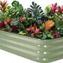 1MORE Raised Garden Bed -4X2X1 Galvanized Planter Box for Outdoor Gardening,3 in 1 Modular Raised Bed Kit with Protective Tape, Gloves for HerbIdeal for Vegetables and Plants.Green-1Pack