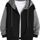 GORGLITTER Men's Color Block Drawstring Zip Up Hoodie Sweatshirt Jacket Long Sleeve with Pockets (Grey)