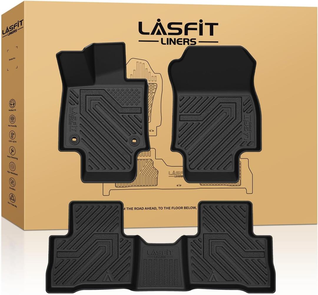LASFIT Floor Mats for Toyota RAV4 2019-2025 Hybrid/Prime/PHEV All Weather TPE Custom Fit Floor Liners for RAV 4 1st & 2nd Row Automotive Car Mat Accessories, Black
