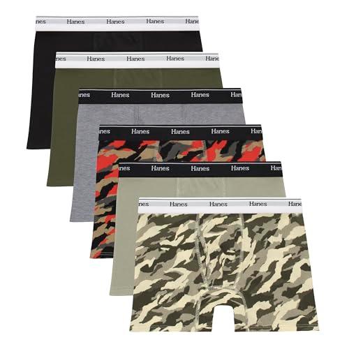 Hanes Boys' Originals Boxer Briefs, Stretch Cotton Underwear, Assorted, 6-Pack, M