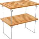 Internet's Best - Stacking Utility Shelf - Bamboo - 2 Shelves - Kitchen Cabinet Closet Organizer and Storage - Small