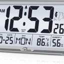 WallarGe Atomic Wall Clock with Backlight, Digital Wall Clock Battery Operated for Classroom, Bedroom, Office, Large Display with Indoor Temperature, Humidity, Date, AUTO DST, 6 Time Zones