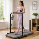 Walking Pad Handle Bar Only, Treadmill Handlebar for Walking Pad with Phone & Water Bottle Holder, Adjustable Handrail Height, Heavy-Duty Steel