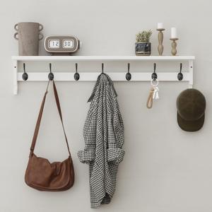 AMBIRD Coat Rack Wall Mount, 35 Inch Large Coat Hooks Wall Mounted with 7 Dual Metal Hooks and 2 Side Hooks, Wall Hooks with Shelf in Entryway, Kitchen, Living Room, Bathroom, Bedroom (White)