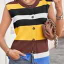 Tankaneo Womens Color Block Striped Sweater Vest Tops Summer Casual Button Up Knit Sleeveless Cardigan Tank Tops (L)