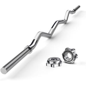 47" EZ Curl Bar Weight Lifting Bar, for Hip Thrusts/Squats/Lunges, 1" Weight Plates Curling Bar for Gym and Home, with Star Collars