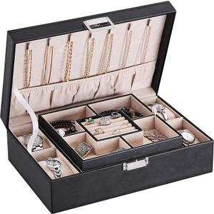 BEWISHOME Mens Jewelry Box, Jewelry Organizer with 4 Watch Case Removable Tray, Jewelry Storage Case for Necklace, Earring Ring Bracelet, PU Leather, Velvet Lining Black SSH07B BEWISHOME Mens Jewelry Box, Jewelry Organizer with 4 Watch Case Removable Tray, Jewelry Storage Case for Necklace, Earring Ring Bracelet, PU Leather, Velvet Lining Black SSH07B