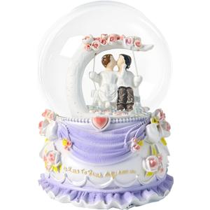 Romantic Couple Snow Globe Figurines in Love, 5" Hand Painted Sweet Loving Together Couple Sculpture Statue to Remember Beautiful Moment, Valentine's Day Anniversary Weddings