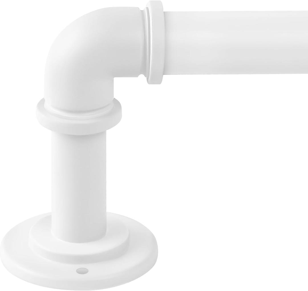 OLV White Industrial Curtain Rods for Windows 28 to 48 Inch(2.3 to 4 Feet), 1 Inch Diameter Blackout Wrap Around Adjustable Heavy Duty Window Drapery Rods, Indoor and Outdoor