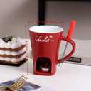 Chocolate Fondue Mug  Ceramic Melting Mug with Forks, Individual Fondue Cups for Chocolate, Cheese, Butter  Perfect Romantic Gift for Couples, Birthday or Valentines Day (1PCS-White)