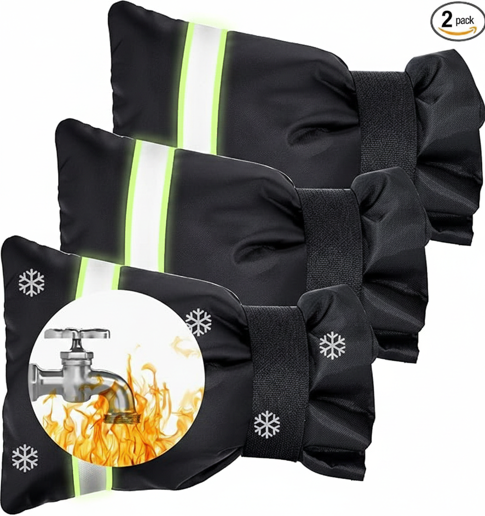 Outdoor Faucet Cover, Faucet Cover Socks for Winter Freeze Protection with Reflective Strips, Waterproof Insulated Spigot Tap Cover, Reusable Sprinkle Valve Insulation Wrap and Hose Bib Cover, 2 Pack