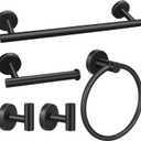 5pcs Bathroom Hardware Set, Matte Black Bathroom Hardware Set, Including 16" Hand Towel Bars, Toilet Paper Holders, Towel Rings, Robe Towel Hooks