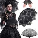 Paterr 3 Pcs White Lace Parasol Set Wedding Umbrella with Fan & Gloves