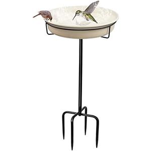 28In Freestanding Birdbaths Bowl Outdoor, Free Standing Garden Bird Bath Bird Feeder Bowl with Metal Stake, Detachable Decoration Spa Birdfeeder for Garden Patio Yard Lawn, 4 Spiky Feet (White)