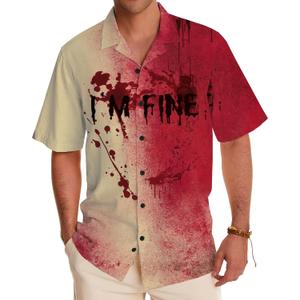 Halloween Button up Shirts for Men Vintage Halloween Scary Graphic Tees Shirt Hawaiian Shirt Short Sleeve (XXL)