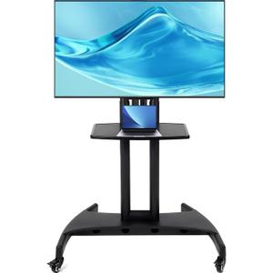FAHKNS Mobile TV Cart - Rolling TV Stand with Adjustable ShelfPortable Mobile TV Stand for 32-75 Inch TVs132 LBS Weight Capacity Suitable for Living Room/Bedroom/Office