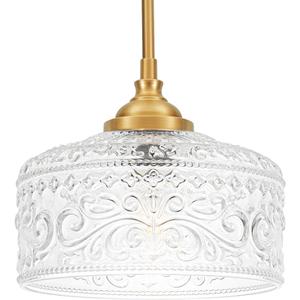 Gold Pendant Lights Kitchen Island, Vintage Bathroom Pendant Light with Clear Glass Shade, Adjustable Height Pendant Light - Dual Mount Ceiling & Hanging Fixtures with 90 Swivel for Home, E26 Bulb