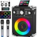 Karaoke Machine with 2 Wireless Microphones for Adults, Portable Bluetooth Party Speaker with Echo Adjustment, Singing Machine Support TWS/USB/TF Card/Guitar/TV Connected for Outdoor/Events etc