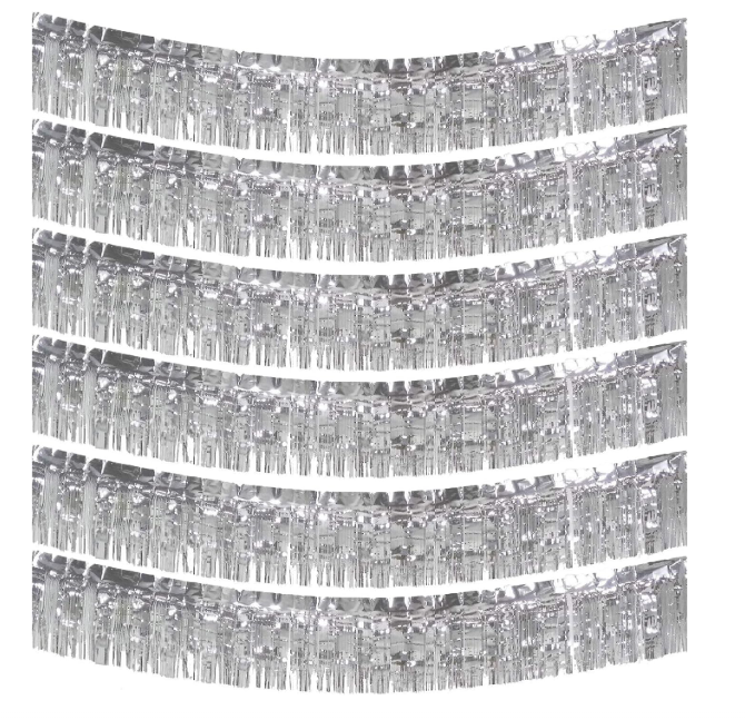 6 Packs 10 Feet Foil Fringe Garland Metallic Foil Tinsel Fringe Garland Wall Hanging Fringe Banner for Parade Floats, Wedding, Christmas，Birthday Party Halloween Decor (Silver)