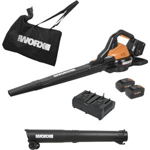 WORX Cordless Leaf Blower, 3 in 1 Blowers for Lawn Care with Leaf Vacuum & Leaf Mulcher, Electric Blower with Brushless Motor & 2 Speed Control, 2 4.0 Ah Batteries & Charger Included, WG583