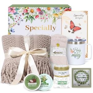 Valentines Day Gifts for Her - Spa Gift Box with Candle, Cozy Blanket, Tumbler & Bracelet - Romantic Self Care Package for Wife, Girlfriend - Birthday, Thinking of You (Taupe)