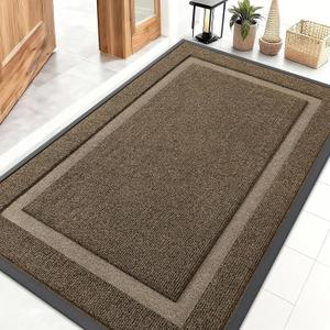 OLANLY Front Door Mat Indoor Outdoor Entrance, Waterproof All-Season, All-Weather Doormat, Sturdy Natural Rubber, Fade Resistant, Low Profile, Easy Clean Patio Porch Entryway Mat, 47x32, Brown