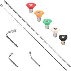 Pressure Washer Extension Wand, 120" Stainless Steel Lance with 30/90/120 Curved Rods, 5 Nozzle Tips, 1/4" Quick Connect, 4000 PSI for Gutter, Roof, and Siding Cleaning Pressure Washer Extension Wand, 120" Stainless Steel Lance with 30/90/120 Curved Rods, 5 Nozzle Tips, 1/4" Quick Connect, 4000 PSI for Gutter, Roof, and Siding Cleaning