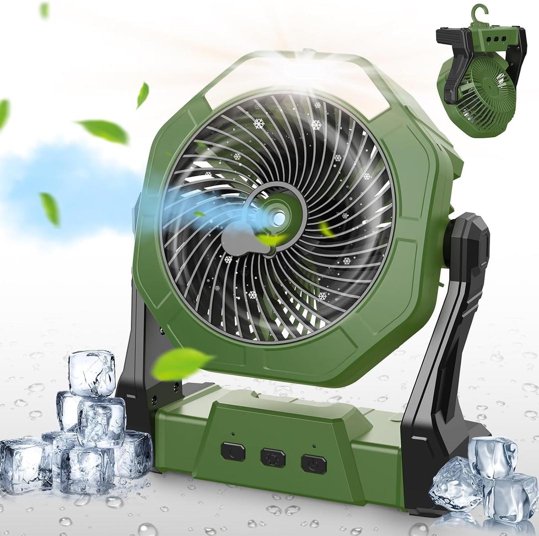 Ausic Portable Misting Fans for Outside, [Max 35H Runtime] Outdoor Cooling Fan for Patios, 8 Inch Battery Operated Rechargeable Fans, Water Spray Fan with LED Light, Travel Beach Camping Essential (10000mAh, Green)