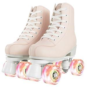 Beuway Womens Roller Skates PU Leather Roller Skates Indoor Outdoor Shiny Roller Skates for Girls or Boys Ages  Upgrade Color (36-Men:4.5-Women:6)