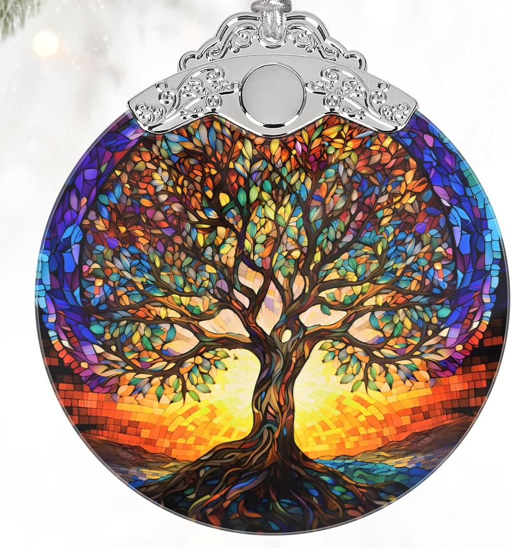 Stained Glass Ornaments, 2025 Christmas Ornament, Christmas Tree Ornament, Heirloom Keepsake, Gift Exchange, Gift Idea - Tree of Life
